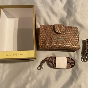 New Women’s Samantha Brown Woven Gold Crossbody Wallet or Wristlet
